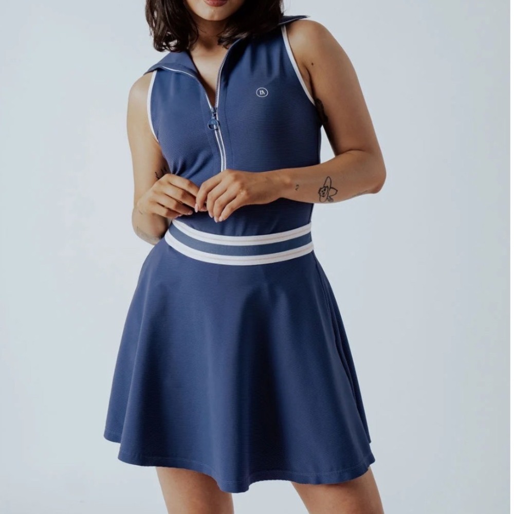 Fore All Dame Dress Ribbed Golf Dress Quarter Zip color-indigo Womens XL